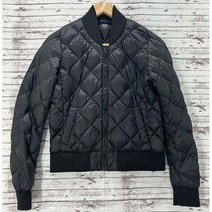 Uniqlo Quilted Bomber Jacket Womens Size XS Black Down Filled Lightweight